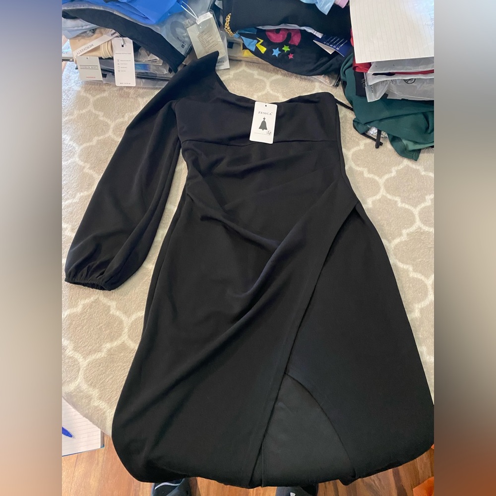 ZESICA BLACK DRESS HALF SLEEVE ONE SHOULDER MEDIUM